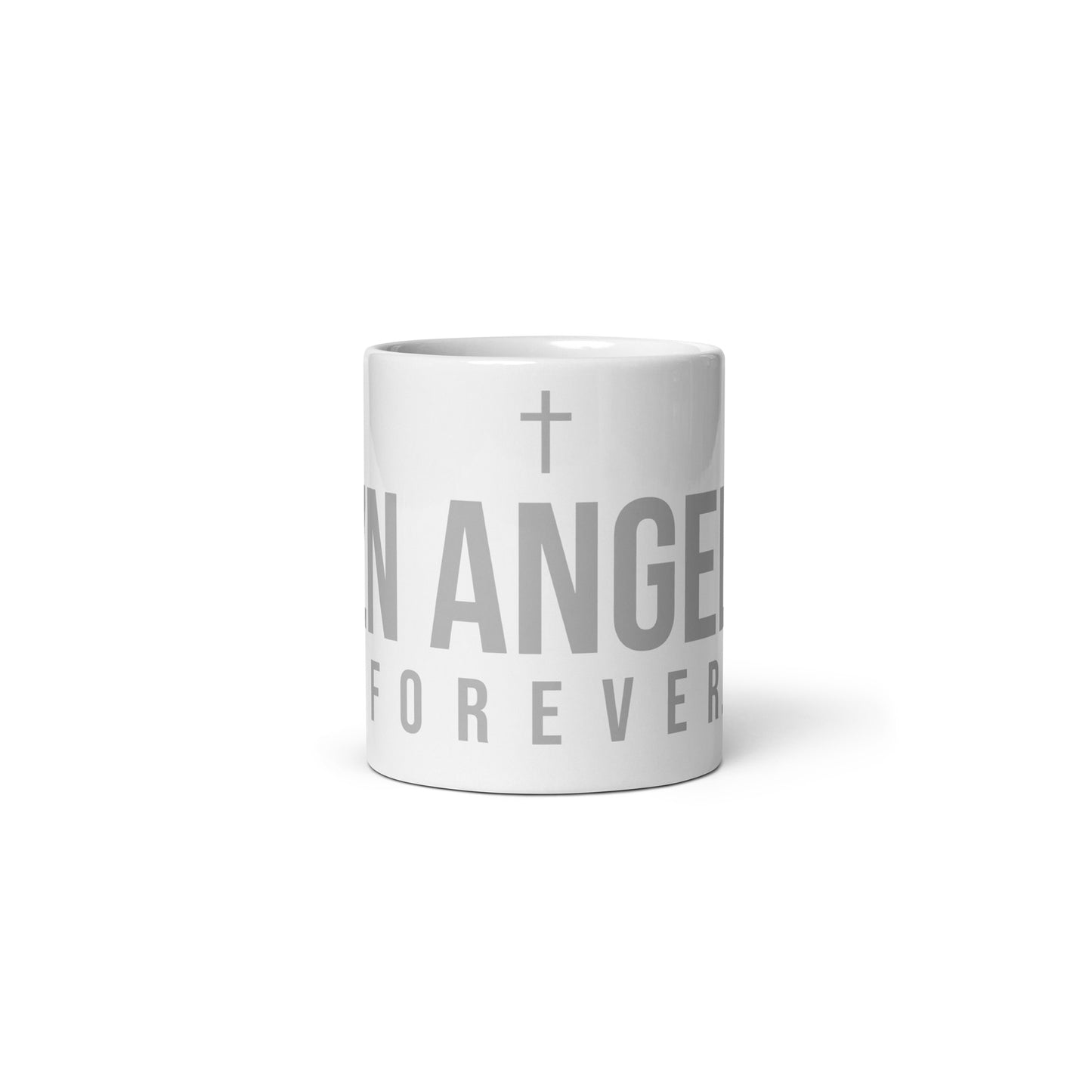 AZN ANGELZ FOREVER Mug w/cross - light gray on white