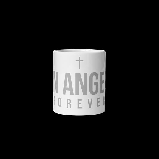 AZN ANGELZ FOREVER Mug w/cross - light gray on white